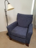 LAZBOY BLUE CLOTH RECLINER AND FLOOR READING LAMP