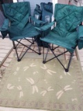 EXTRA LARGE AND TALL GREEN CAMPING CHAIRS AND TWO RUGS