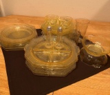 YELLOW DEPRESSION GLASS WITH SERVING PLATES AND MORE