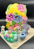 EASTER DECOR WITH CERAMIC ANGEL, GLASS HUMMINGBIRD AND MORE