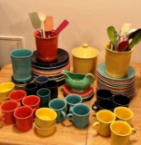 LARGE COLLECTION OF COLORFUL FIESTA WARE INCLUDING GRAVY BOAT AND CANISTER