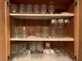 VARIOUS GLASSES AND GLASS PITCHERS