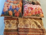 TWO ELEPHANT THEMED PILLOW CASES AND TWO FLORAL TEXTILE PILLOWS