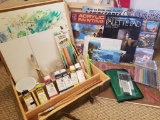 PAINTING BOOKS, EASEL, AND MATERIALS