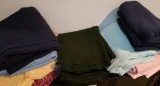 COLLECTION OF BLANKETS INCLUDING TWO DARK GREEN WOOL