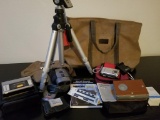 SLIK TRIPOD. NIKON COOLPIX CAMERA, NIKON LL BEAN BINOCULARS, GRUNDIG WORLD RECIEVER RADIO, AND MORE