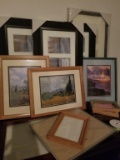 FOUR TRIO PICTURE FRAMES, THREE PRINTS, AND SMALLER FRAMES