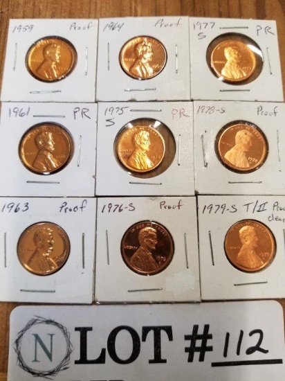 9 PROOF LINCOLN CENTS - CAMEOS. ALL SF