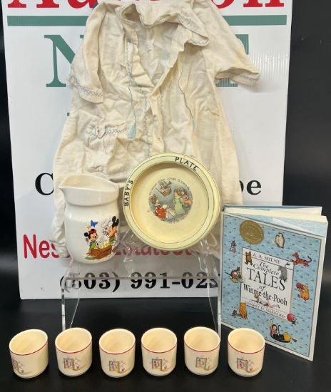 VINTAGE CHILDREN'S DISHES, CLOTHES, AND COMPLETE TALES OF WINNIE THE POOH