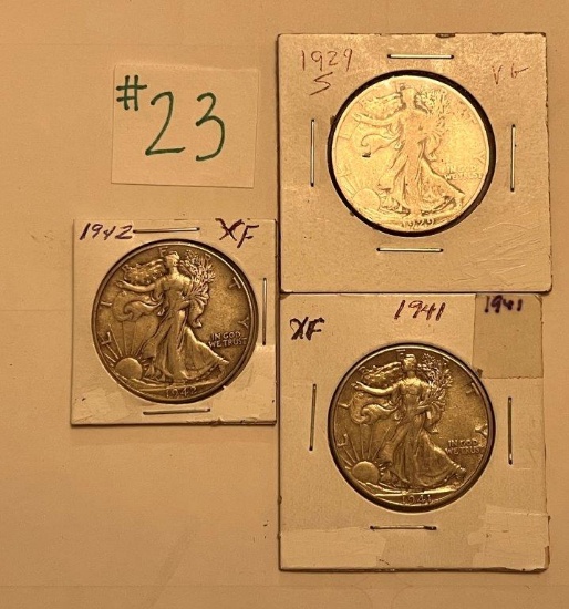3 WALKING LIBERTY HALF DOLLARS.