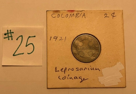 COLOMBIA LEPROSY COLONY COIN- 2 CENTAVOS