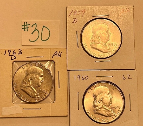 3 FRANKLIN HALF DOLLARS - NICE