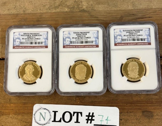 3 NGC SLABBED PRESIDENTIAL DOLLARS. ALL PROOF 69 ULTRA CAMEOS