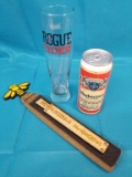VINTAGE BUDWEISER CAN TELEPHONE, ROUGE BEER TAP PULL AND CIDER GLASS