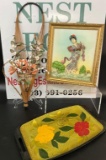 WOVEN SHELL FLOWERS, ASIAN WALL ART, AND PLATTER