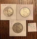 3 WALKING LIBERTY HALF DOLLARS