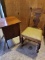 VINTAGE YELLOW SEAT WOOD CHAIR AND END TABLE LOT