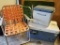 COLEMAN PERSONAL COOLER, LARGE COOLER, LAWN CHAIR PAIR, CARD TABLE LOT