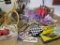 YARD GAMES LOT, LAWN DARTS, HORSE SHOES, RACKET, VIEW MASTER CHECKERS, PAINT BOX LOT