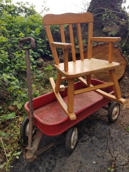 VINTAGE RED WAGON AND KIDS ROCKER LOT