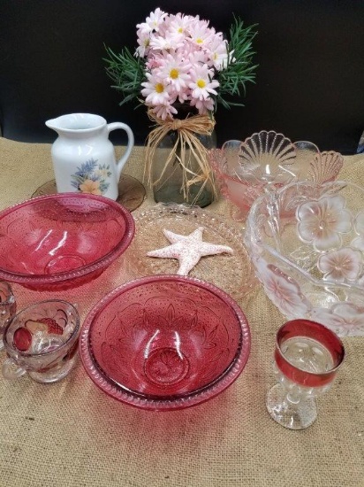 VINTAGE CRANBERRY GLASS LOT