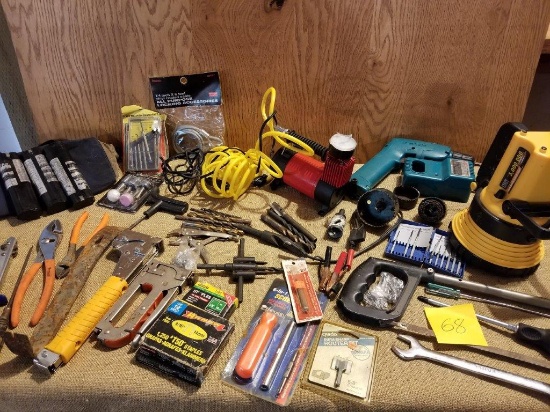 PLIERS, FLASHLIGHT, STAPLE GUN, DRILL BIT LOT