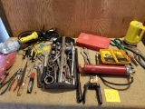 BLUE POINT SNAP ON TAP AND DIE, HAND BICYCLE PUMP, SHEARS, SHOP LIGHT, WRENCHES, PLIERS LOT