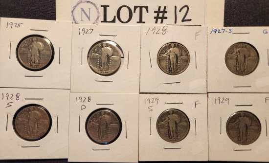 8 different Standing Liberty Quarters.  w/ 27 SF