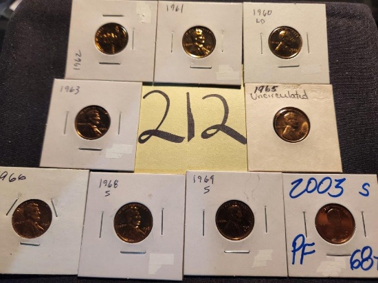 7 Proof and 2 BU Lincoln Cents