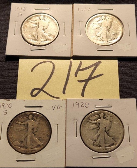 4 Different Walking Liberty Half Dollars