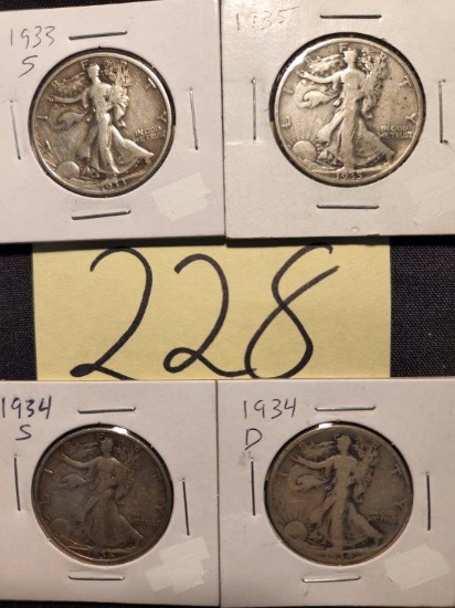 4 Different Walking Liberty Half Dollars