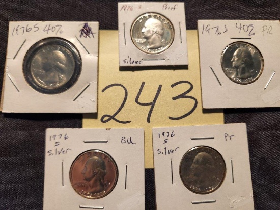 5 1976 Silver Bicentennial Quarters