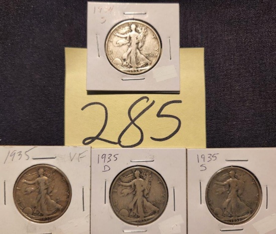 4 Different Walking Liberty Half Dollars