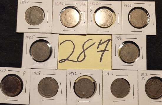 12 Differnent Liberty "V" Nickels.  12 D included