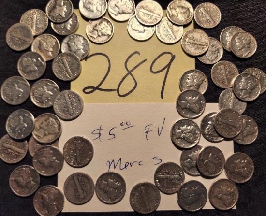 $5 Face Value Mercury Dimes