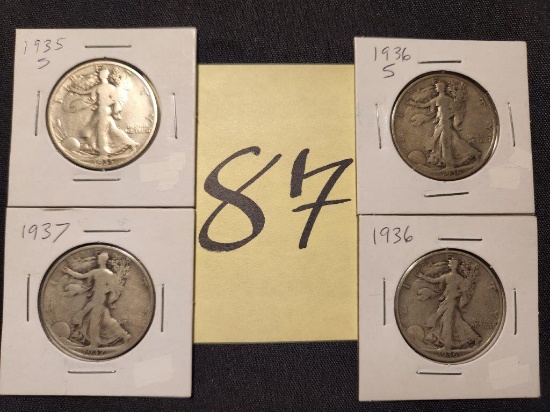 4 Different Walking Liberty Half Dollars