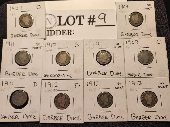10 different Barber Dimes