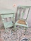 Vintage Mint Colored Side Table and Caned Seat Chair