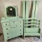 Vintage Mint Colored Bedroom Set with Two Twin Bed Frames