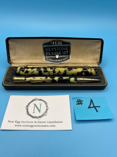 Keystone De Luxe Writing Set Case with Fountain Pen and Pencil