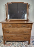 Vintage Four Drawer Dresser with Large Mirror