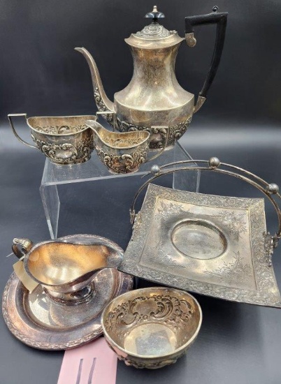 Silverplate Tea Set, Engraved Award Silverplate Tray, and more