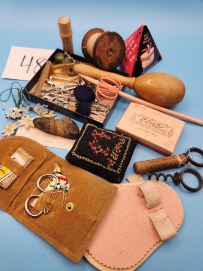 Sewing Kit in Leather Pouch, Pink Pillbox, and more