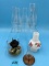 Glass Oil Lamp Base, Brass Candle Base and 7 Chimneys