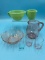 Green Pitcher Set, Lavender Pitcher and 2 Glasses, Pink Bowl