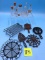 Assorted Metal Trivets, Racks, and Glass Bottles