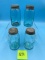 4 Blue Glass Canning Jars with Metal Lids
