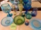 Blue Stemmed Glass, Green Glass Bowl, and more