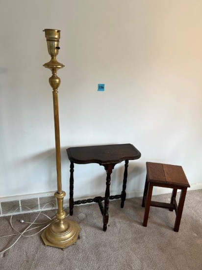Vintage Brass Floor Lamp, 2 Side Tables