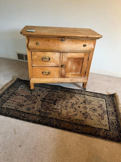 Antique Wood Washstand Cabinet and Small Runner